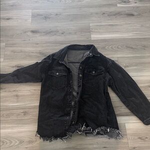 Washed Black Distressed Jean Jacket